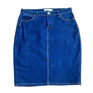 CHIGLE PREMIUM DENIM WOMENS BLUE DENIM STRETCHY MIDI DARK BLUE SKIRT SIZE LARGE